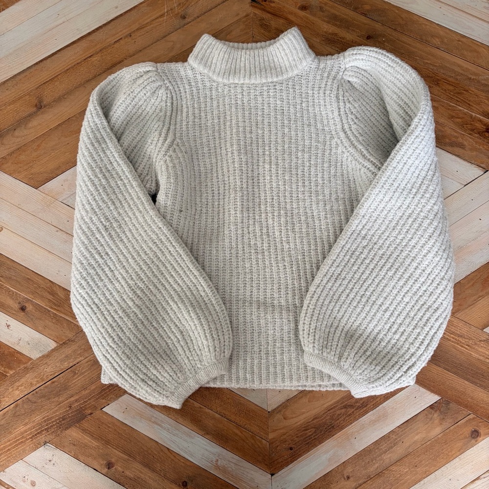 Puffy Sleeve Cream Women's Sweater